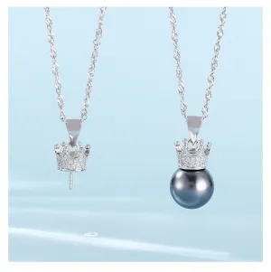 Necklace Pendant Setting Blank 10mm 1pc 0.9g 925 Sterling Silver CZ Semi Mount Crown Shape Base for 1 Pearl Bead Wholesale Available