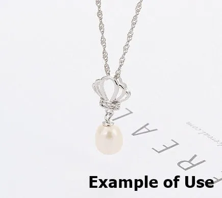 Necklace Pendant Setting Blank 7mm 1pc 0.6g 925 Sterling Silver Crown Shape Base for 1 Pearl Bead Wholesale Available