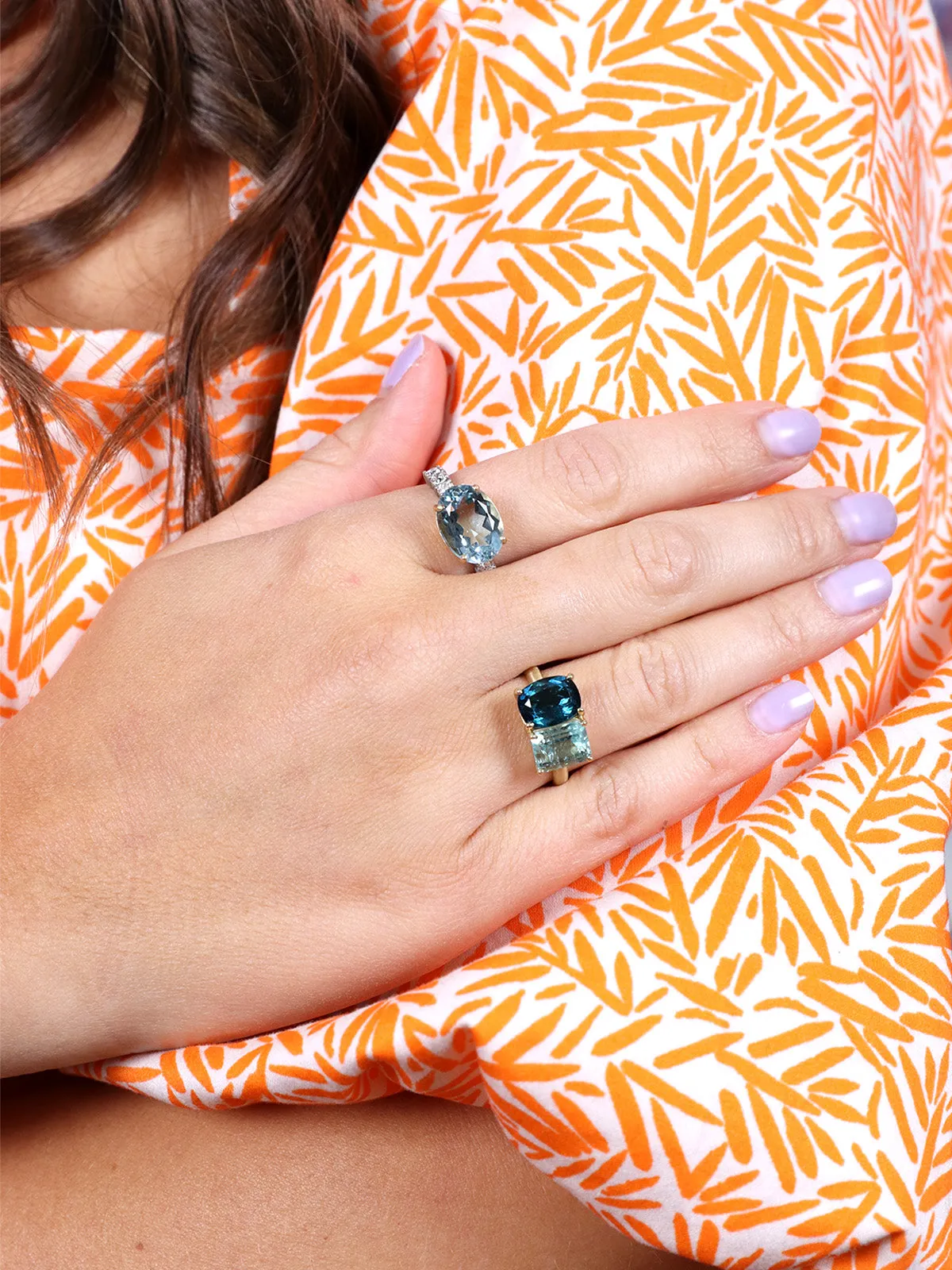 One-Of-A-Kind Aquamarine and Diamond Tennis Ring
