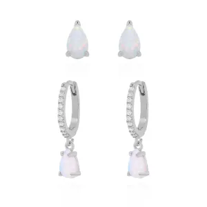 Opal Earring Gift Set | Huggie Hoops & Stud Earrings | 925 Sterling Silver