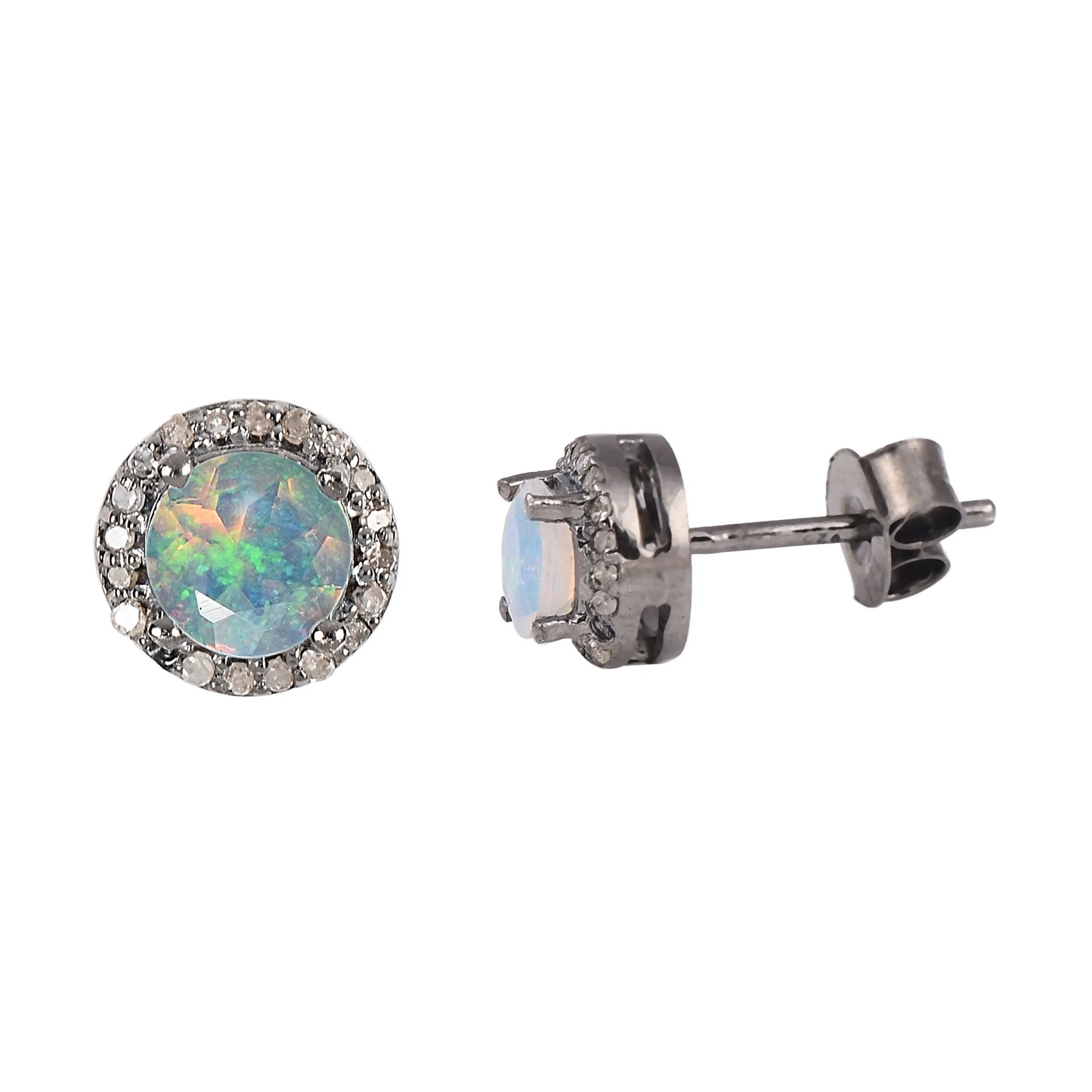 Opal Halo Diamond Earrings