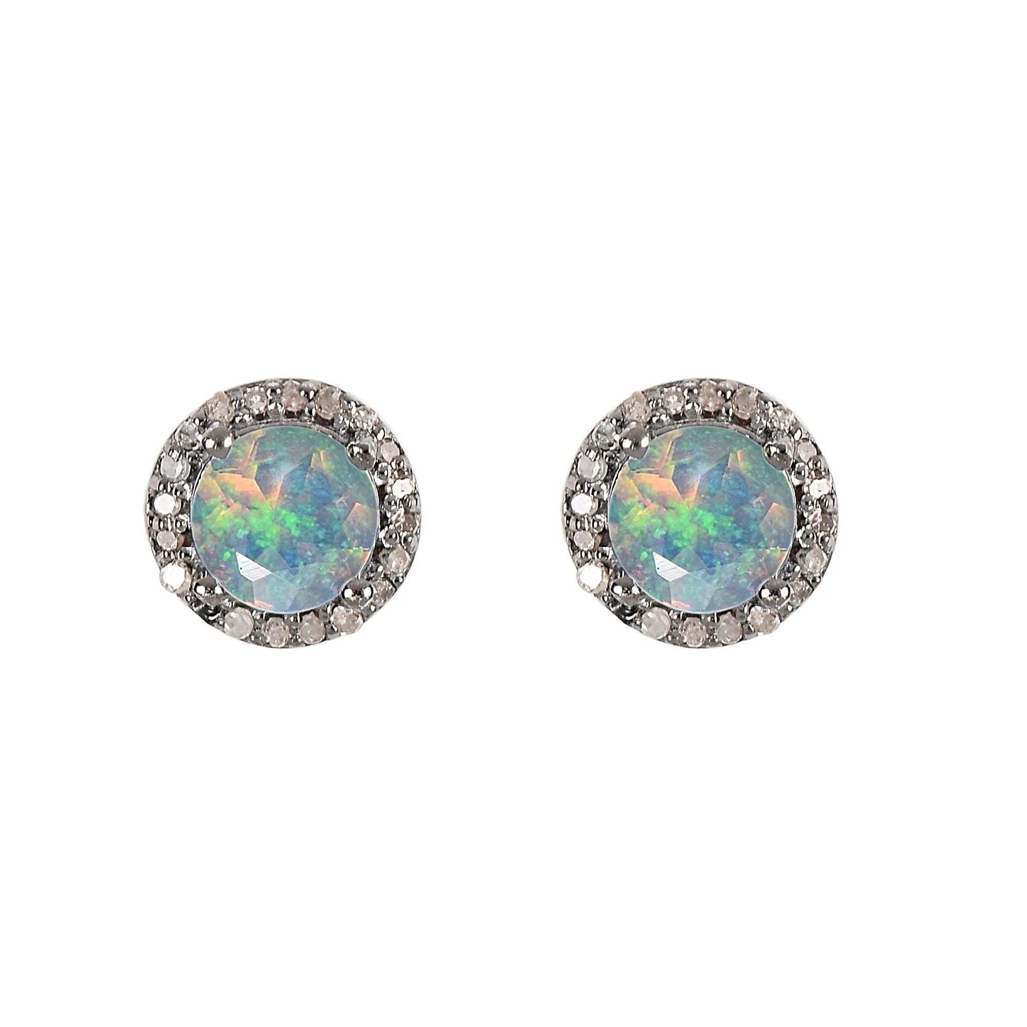 Opal Halo Diamond Earrings