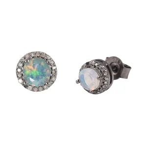 Opal Halo Diamond Earrings