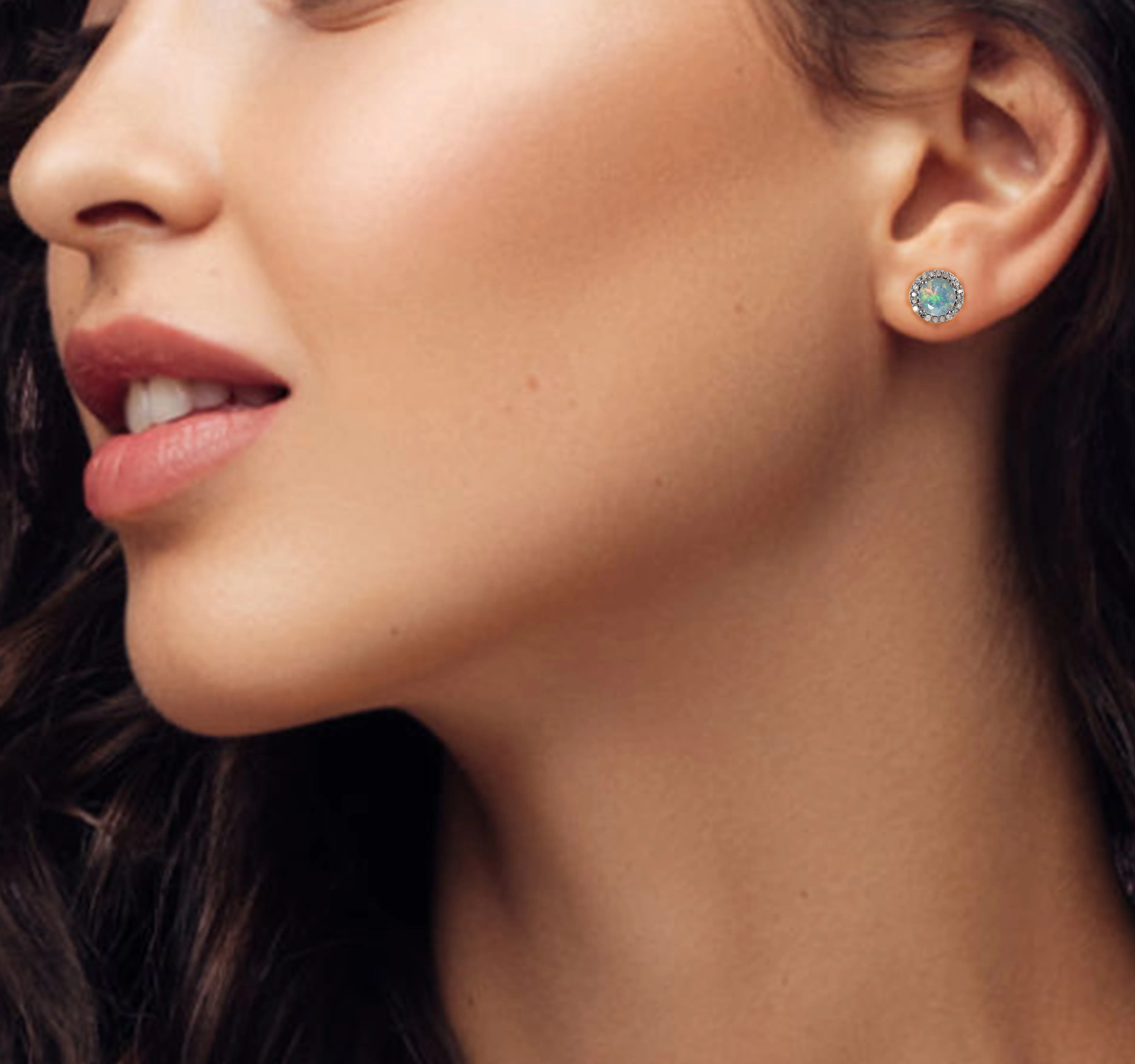 Opal Halo Diamond Earrings