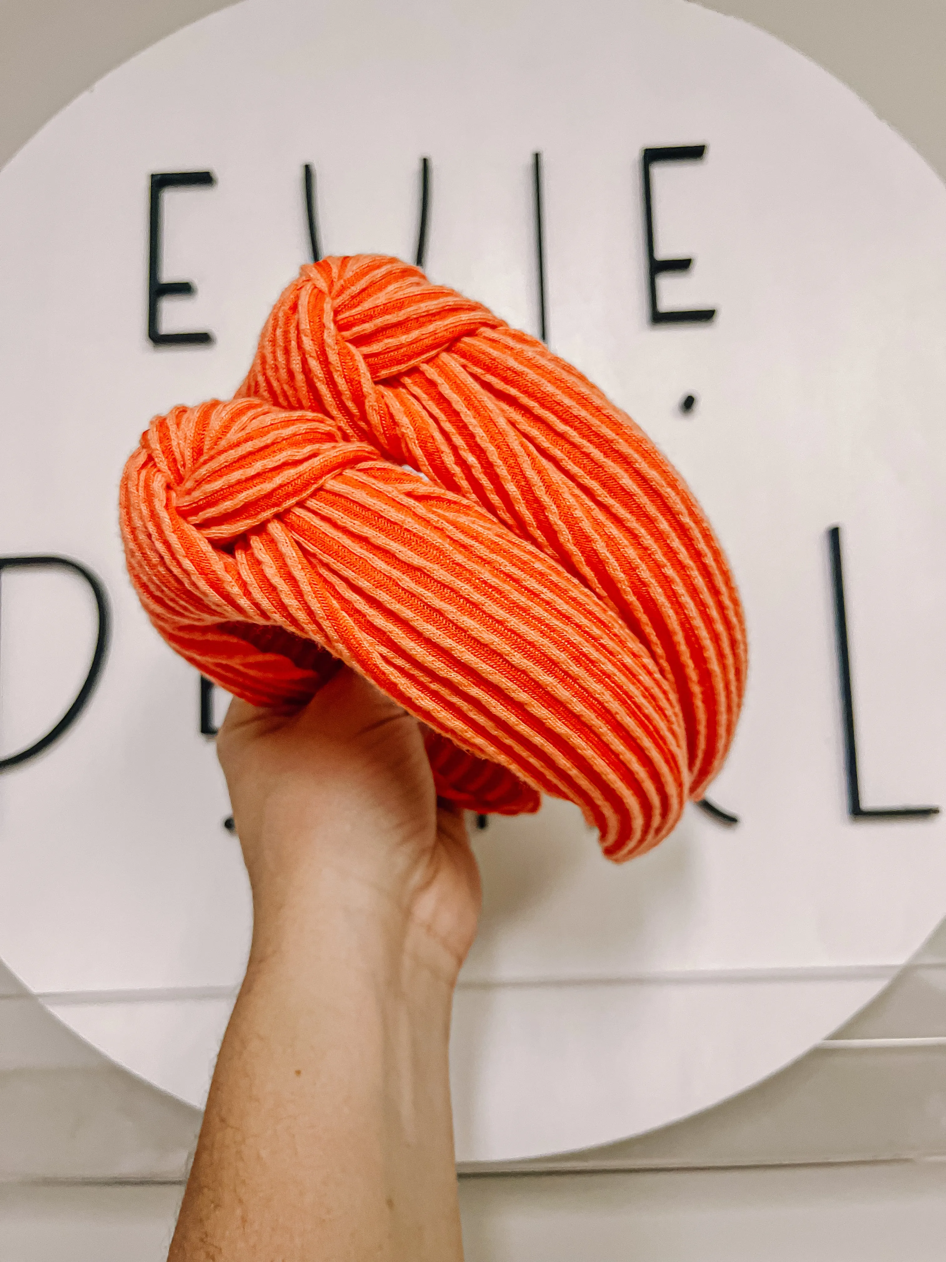 Orange Ribbed Knotted Headband