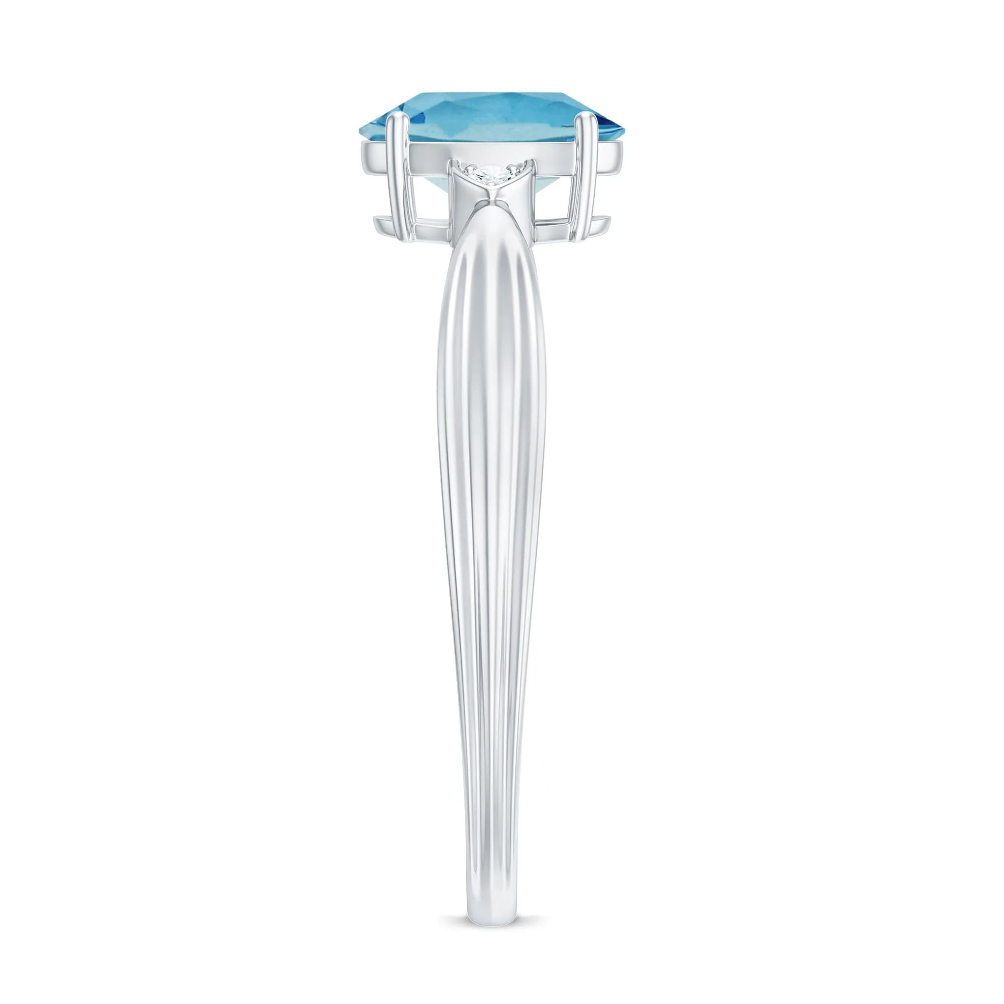Oval Cut Real Aquamarine Solitaire Ring with Diamond