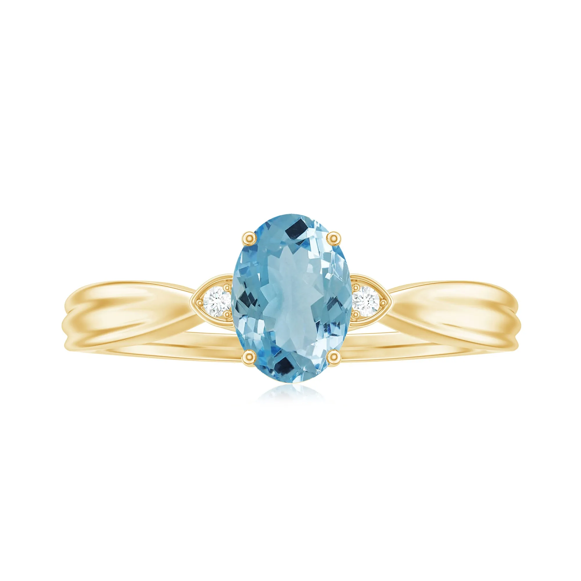 Oval Cut Real Aquamarine Solitaire Ring with Diamond