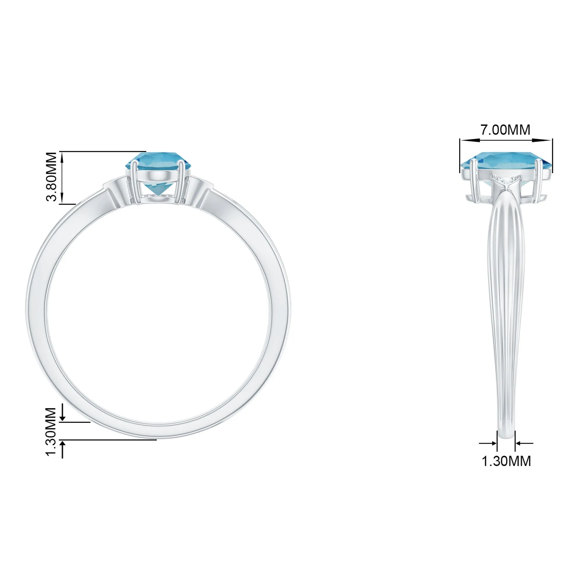 Oval Cut Real Aquamarine Solitaire Ring with Diamond