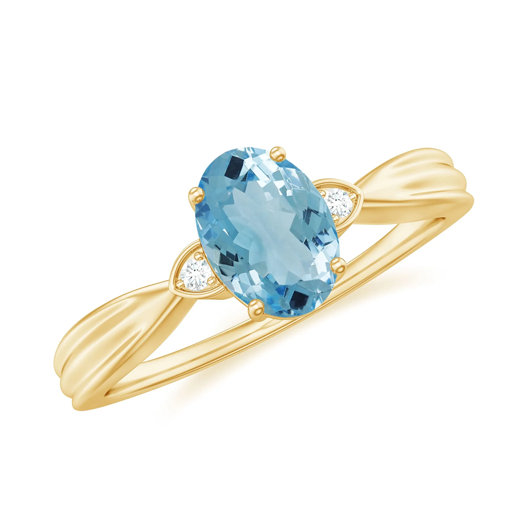 Oval Cut Real Aquamarine Solitaire Ring with Diamond