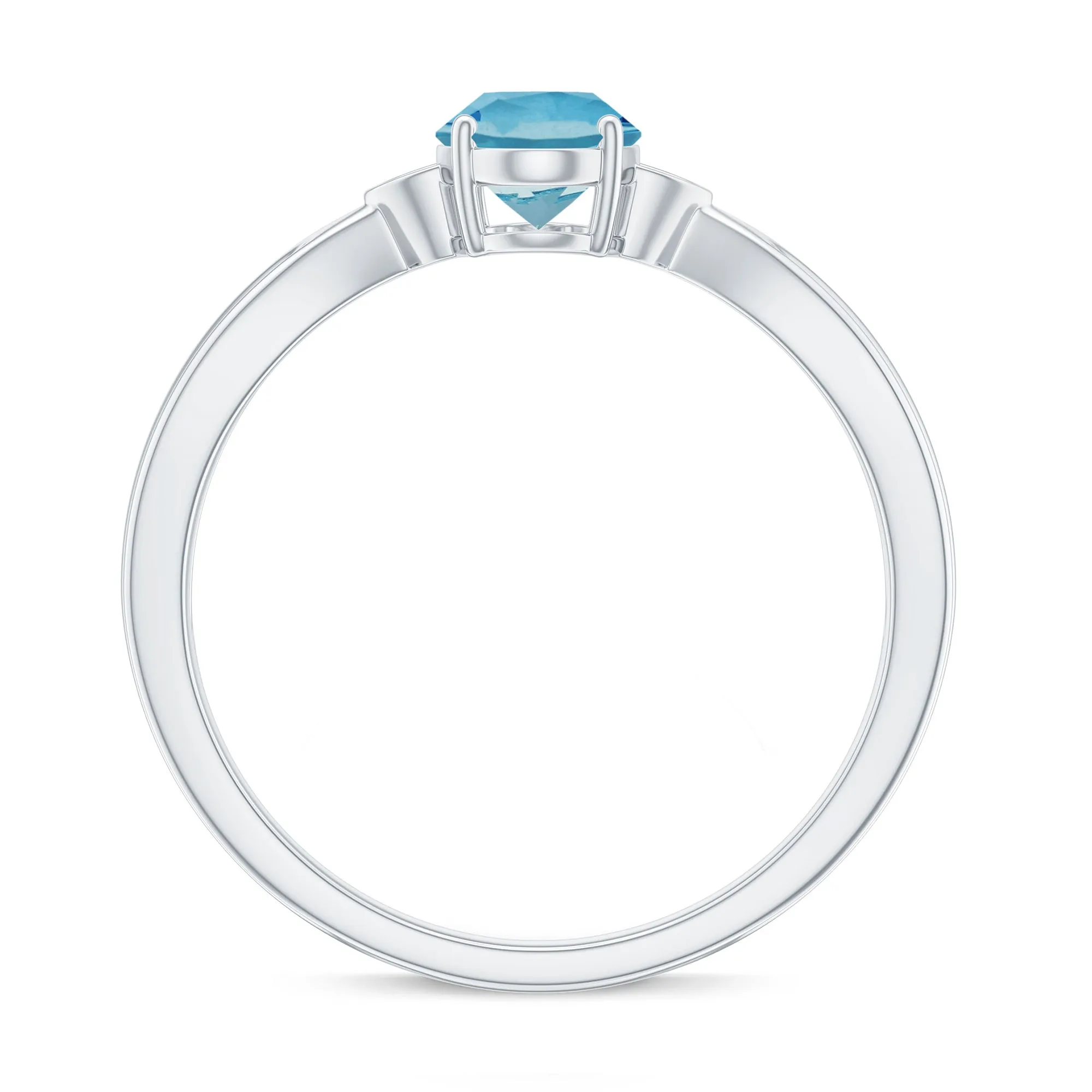 Oval Cut Real Aquamarine Solitaire Ring with Diamond