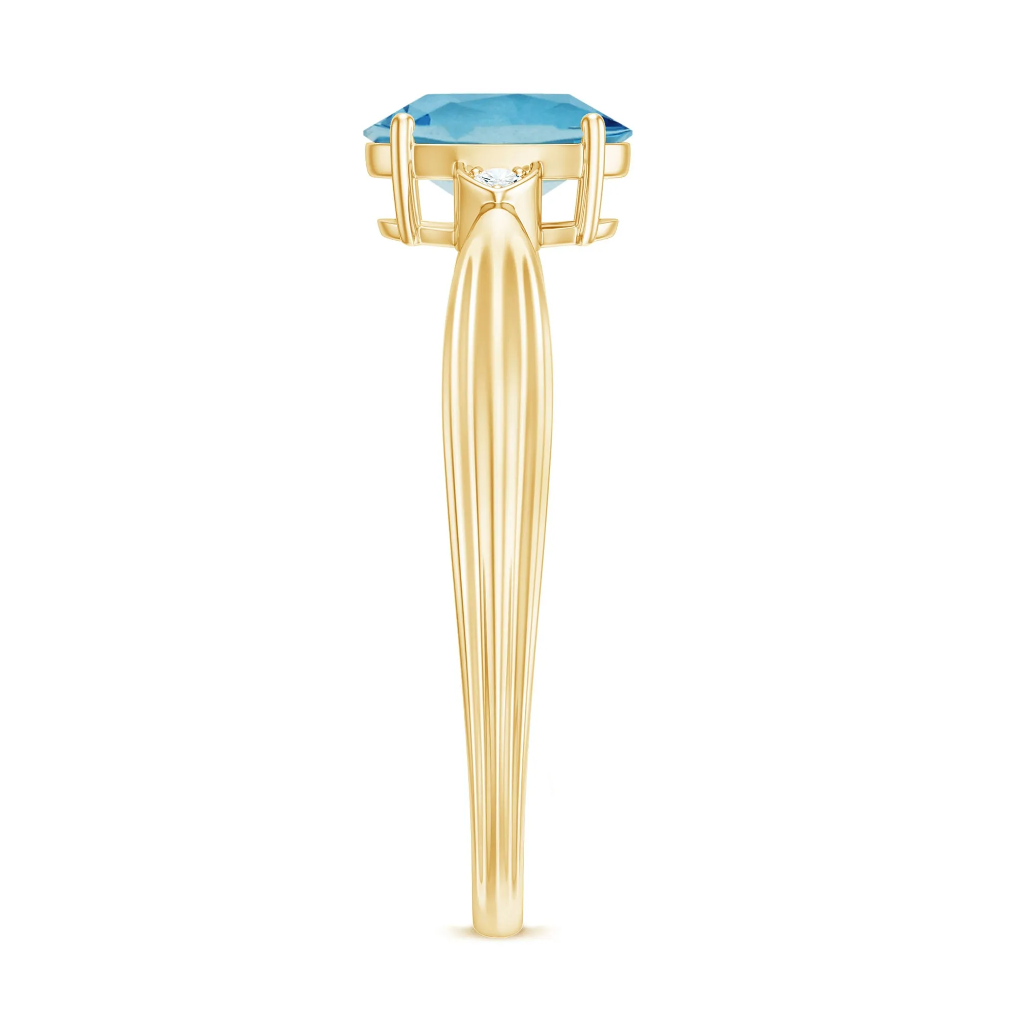 Oval Cut Real Aquamarine Solitaire Ring with Diamond