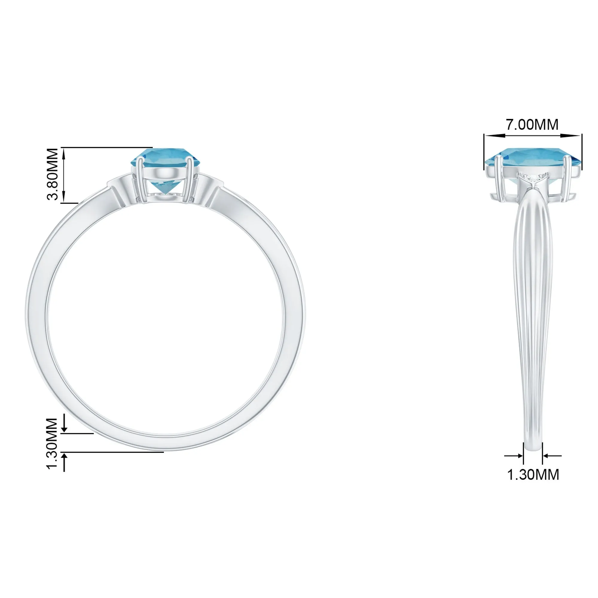 Oval Cut Real Aquamarine Solitaire Ring with Diamond