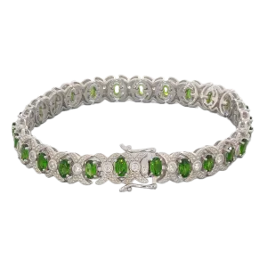 Oval Green Chrome Diopside Sterling Silver Bracelet with Accent