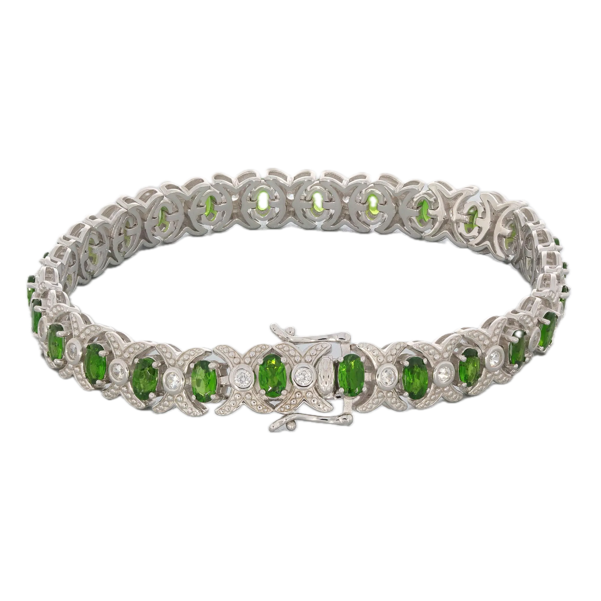 Oval Green Chrome Diopside Sterling Silver Bracelet with Accent