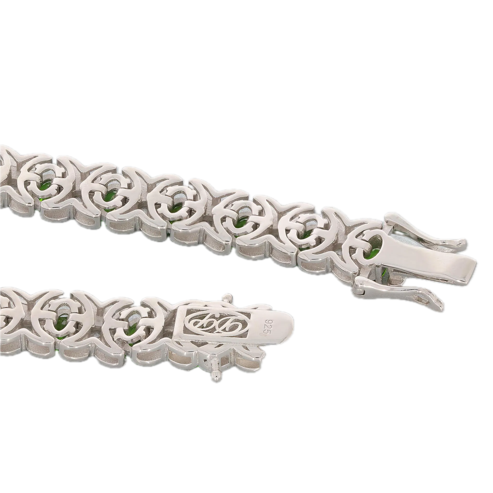 Oval Green Chrome Diopside Sterling Silver Bracelet with Accent