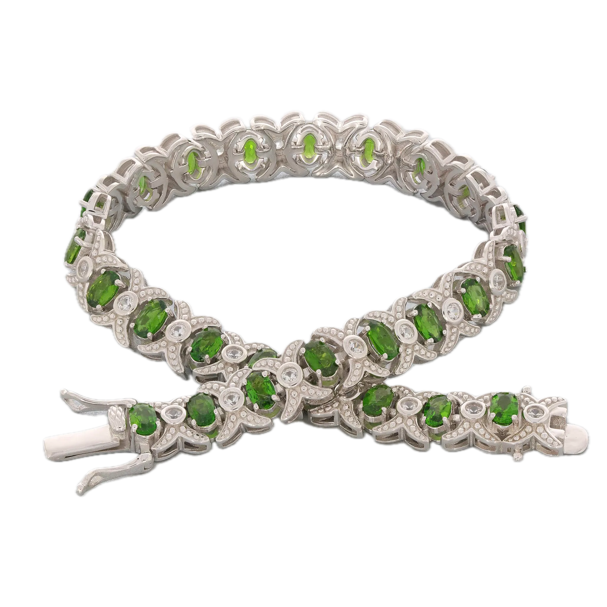 Oval Green Chrome Diopside Sterling Silver Bracelet with Accent