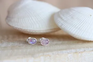 Oval Pink Moonstone Studs