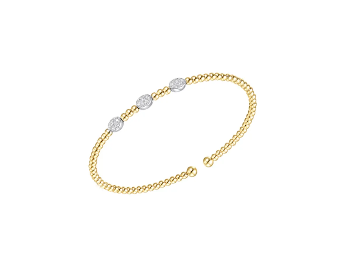 Pave Diamond & Yellow Gold Bead Bangle
