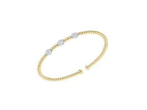 Pave Diamond & Yellow Gold Bead Bangle