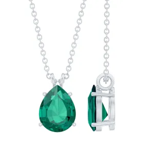 Pear Cut Lab Grown Emerald Solitaire Pendant Necklace