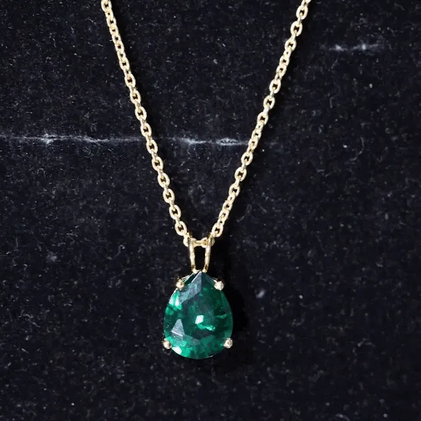 Pear Cut Lab Grown Emerald Solitaire Pendant Necklace