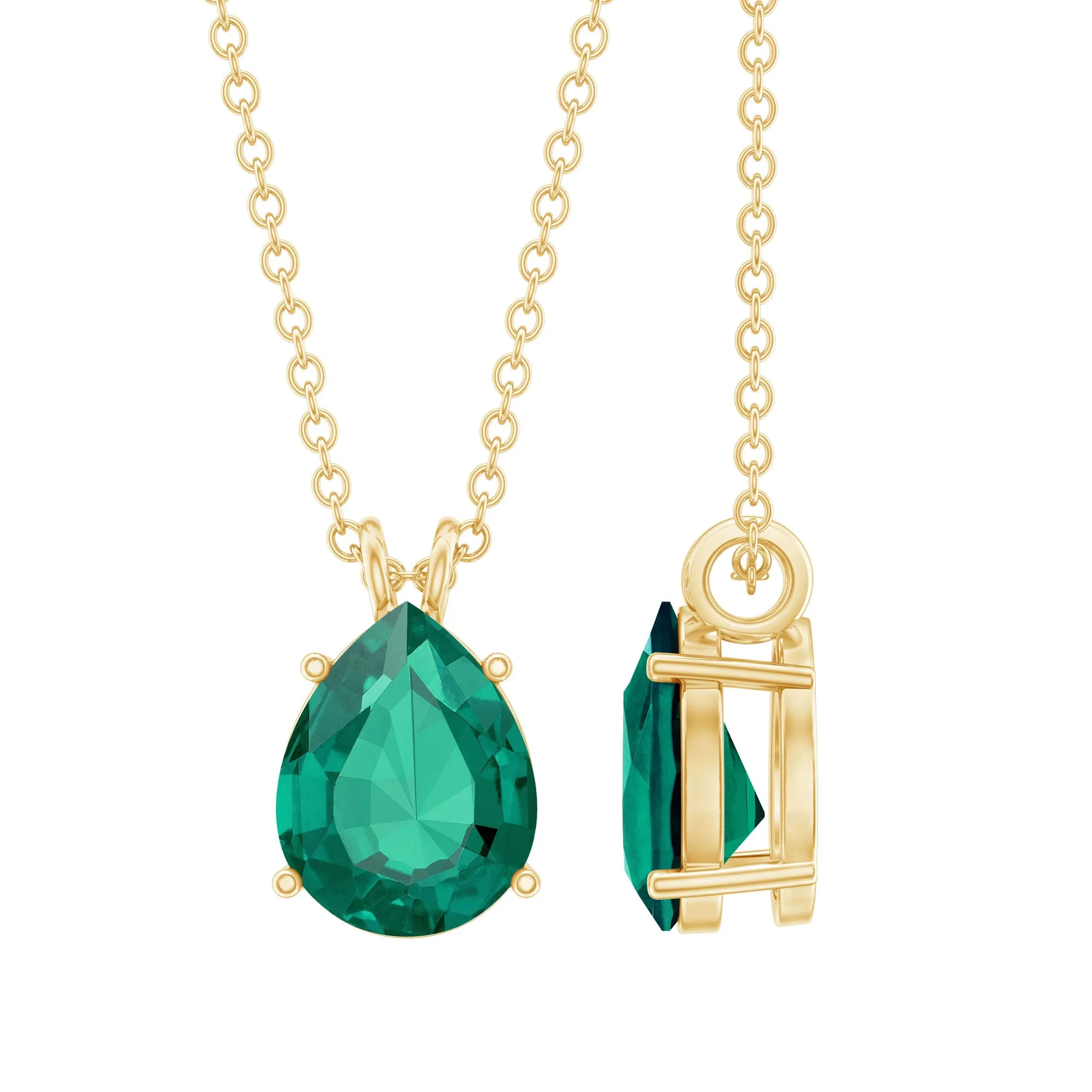 Pear Cut Lab Grown Emerald Solitaire Pendant Necklace