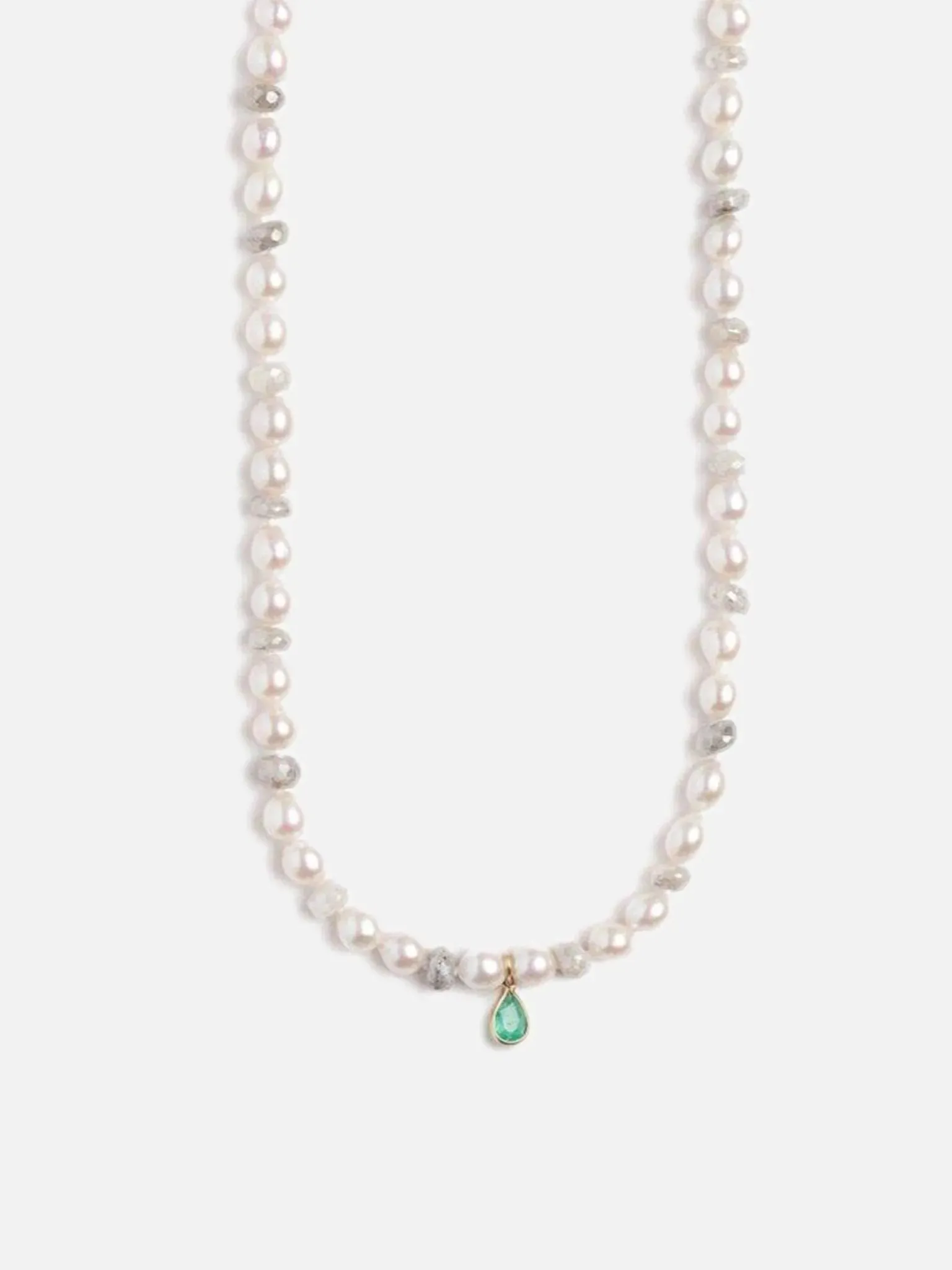 Pearl and White Sapphire with Vintage Emerald