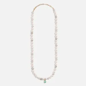 Pearl and White Sapphire with Vintage Emerald