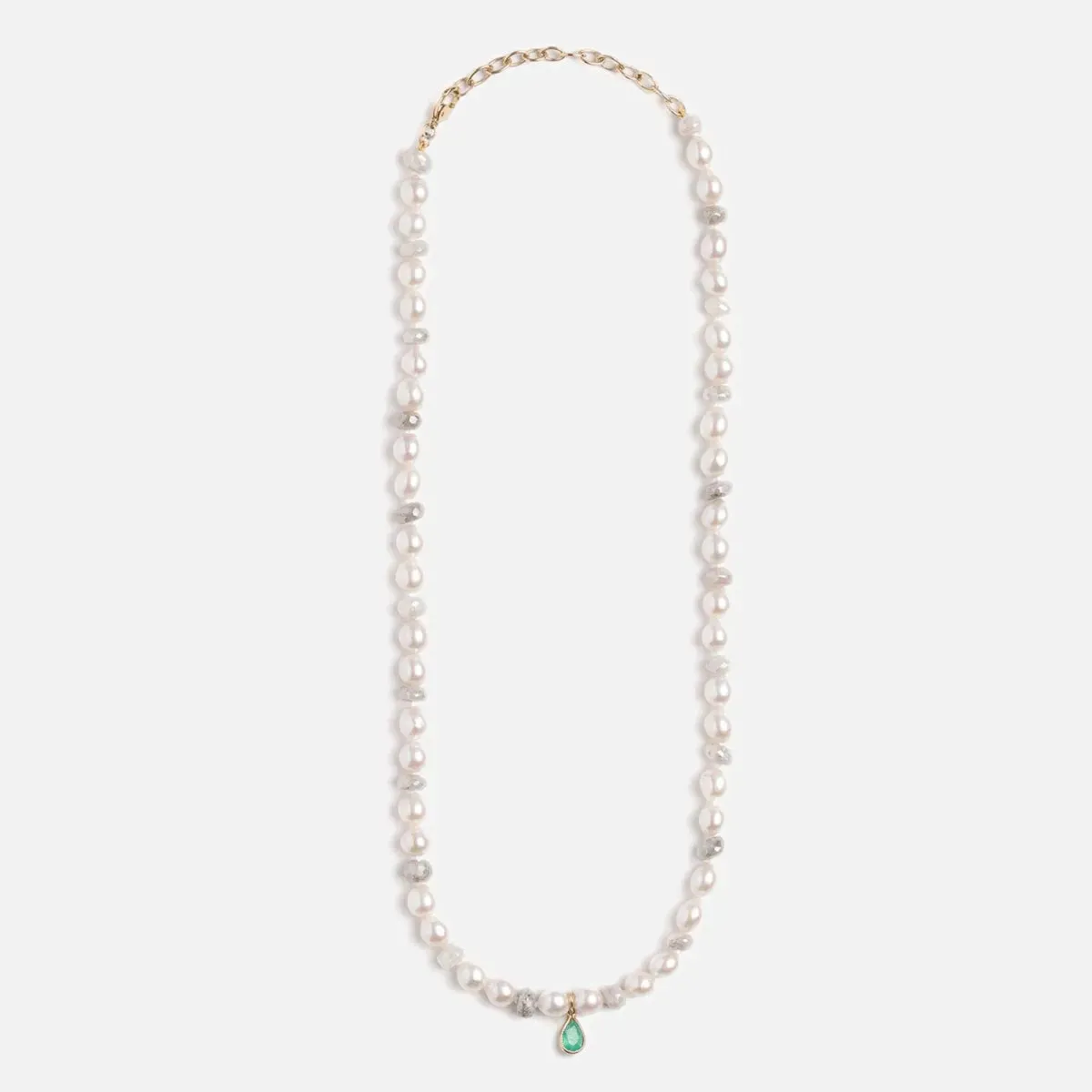 Pearl and White Sapphire with Vintage Emerald