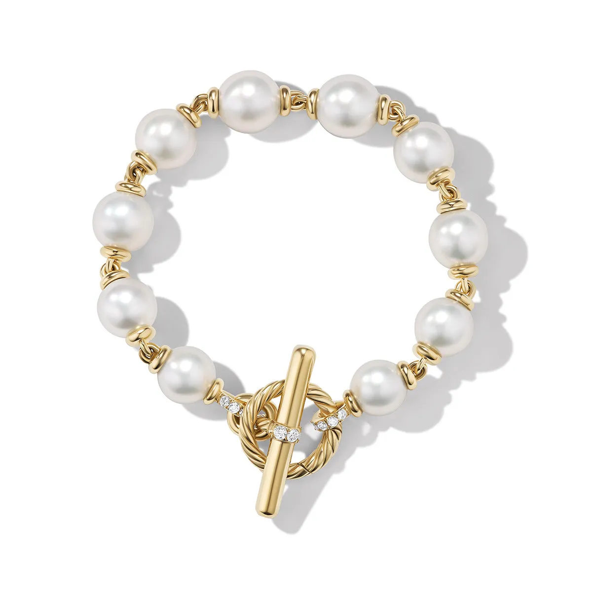 Pearl Linked Bracelet in 18K Yellow Gold with Diamonds