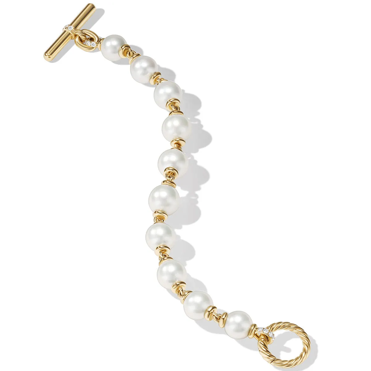 Pearl Linked Bracelet in 18K Yellow Gold with Diamonds