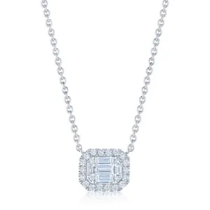 Pendant with Emerald-Cut Diamonds and Halo
