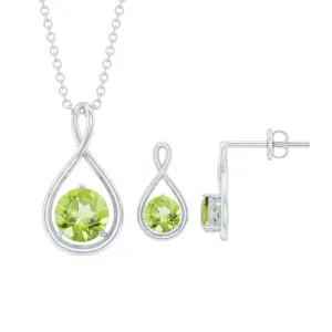 Peridot Solitaire Pendant and Earring Set with Infinity Design