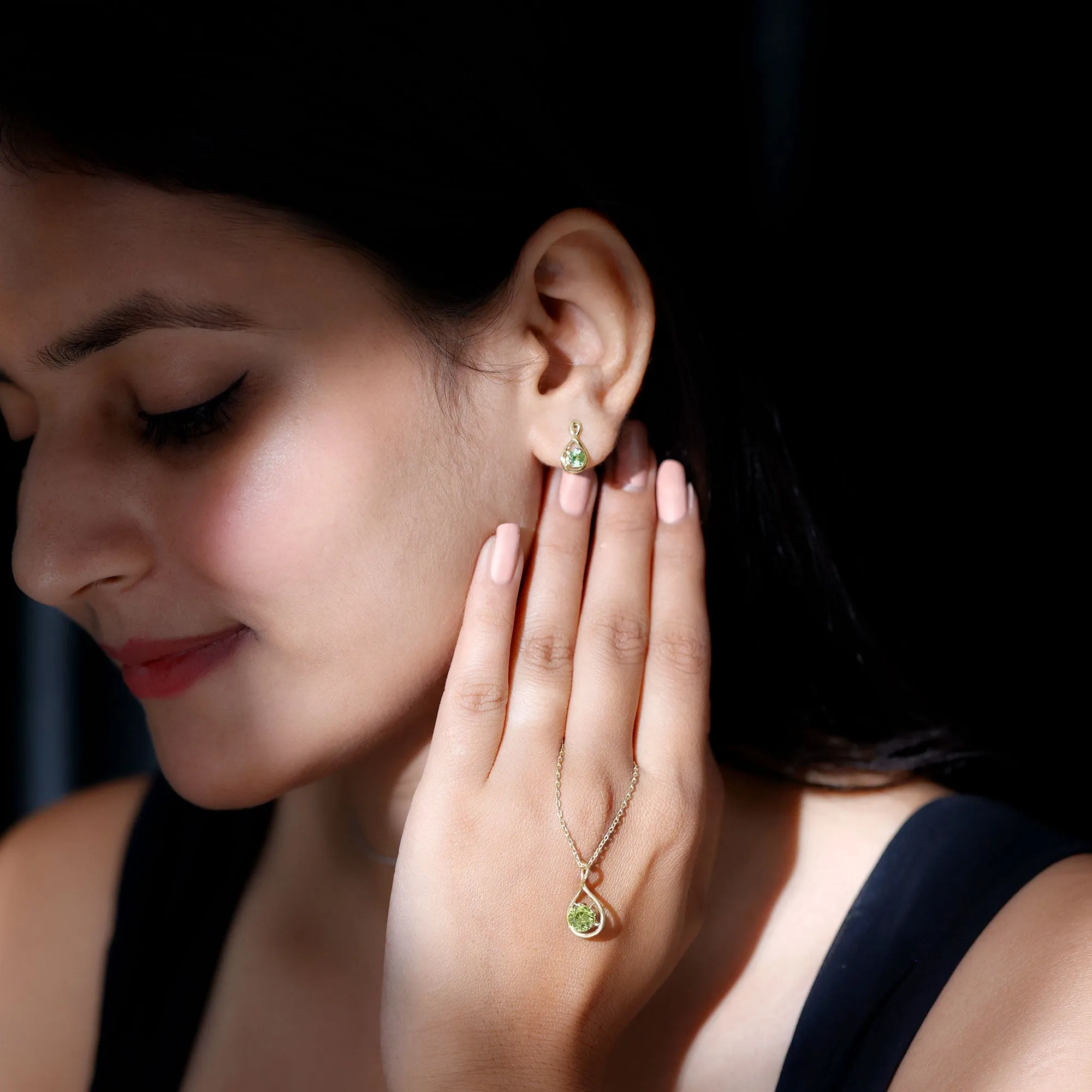 Peridot Solitaire Pendant and Earring Set with Infinity Design