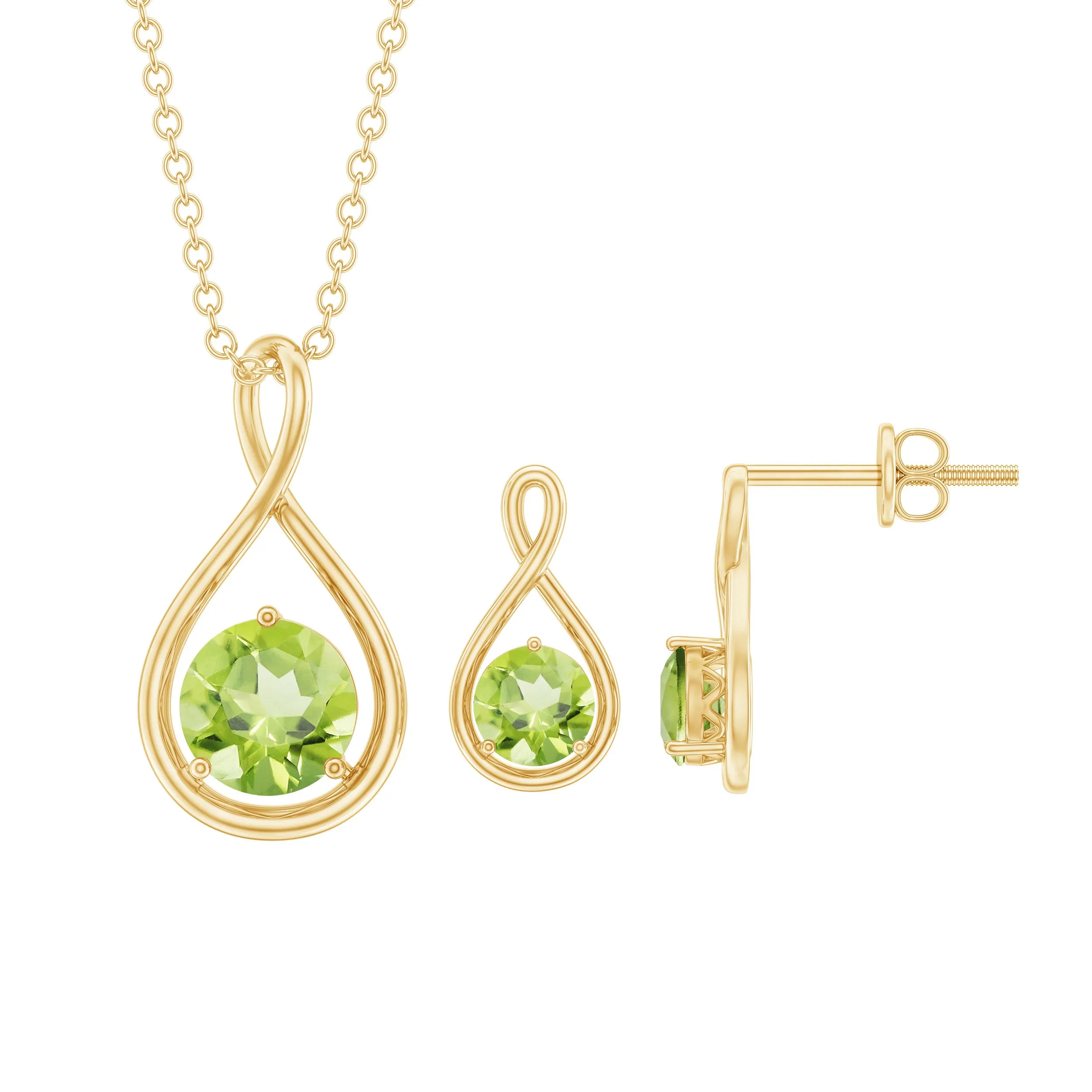 Peridot Solitaire Pendant and Earring Set with Infinity Design