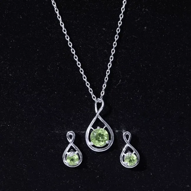 Peridot Solitaire Pendant and Earring Set with Infinity Design