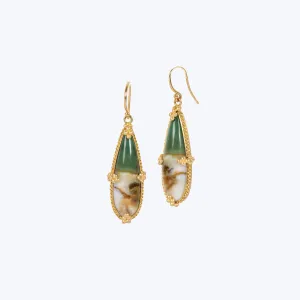Petrified Wood and Blue Opal 18k One-of-a-Kind Earrings