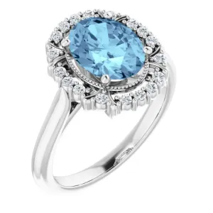 Platinum Natural Aquamarine & 1/6 CTW Natural Diamond Ring