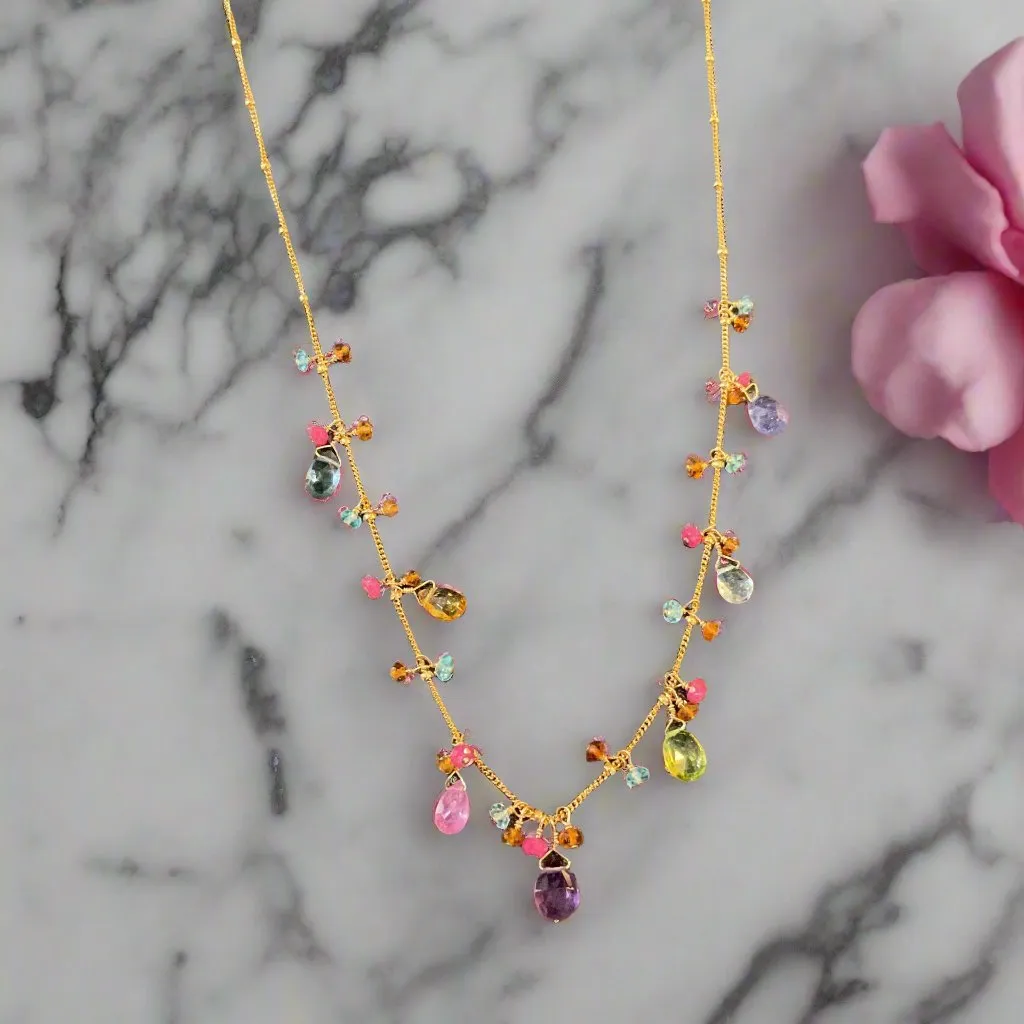 Pom Jewelry Mixed Gemstone Necklace In Gold Fill- PN983