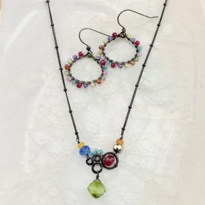 Pop of Color Vintage Inspired Aria Necklace and Hoops Set