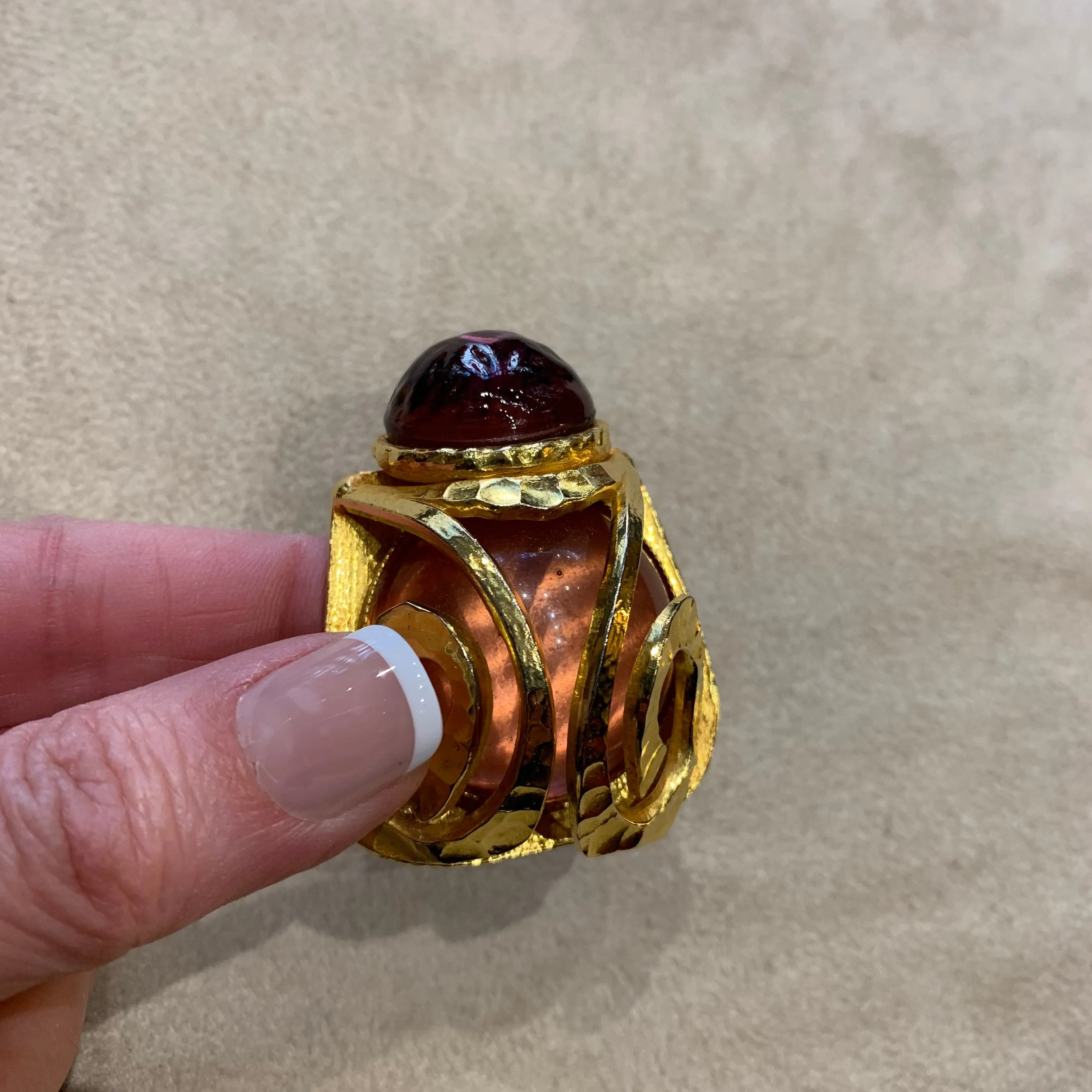 Poured glass Pink Red Golden Brooch  by Rose Cardin