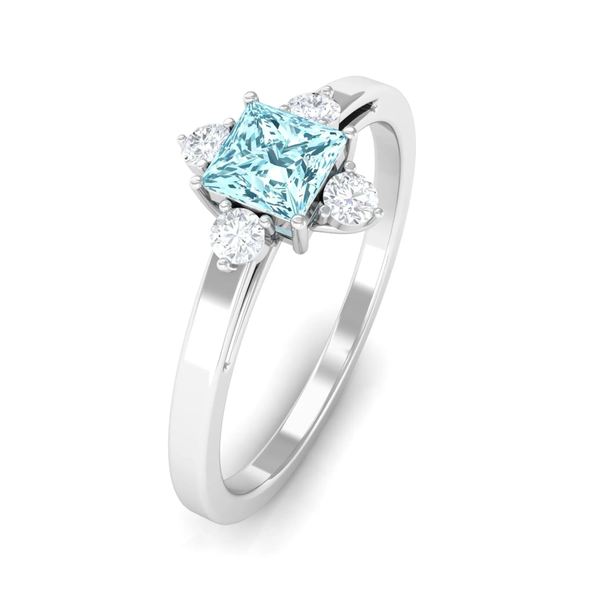 Princess Aquamarine Solitaire Promise Ring with Diamond