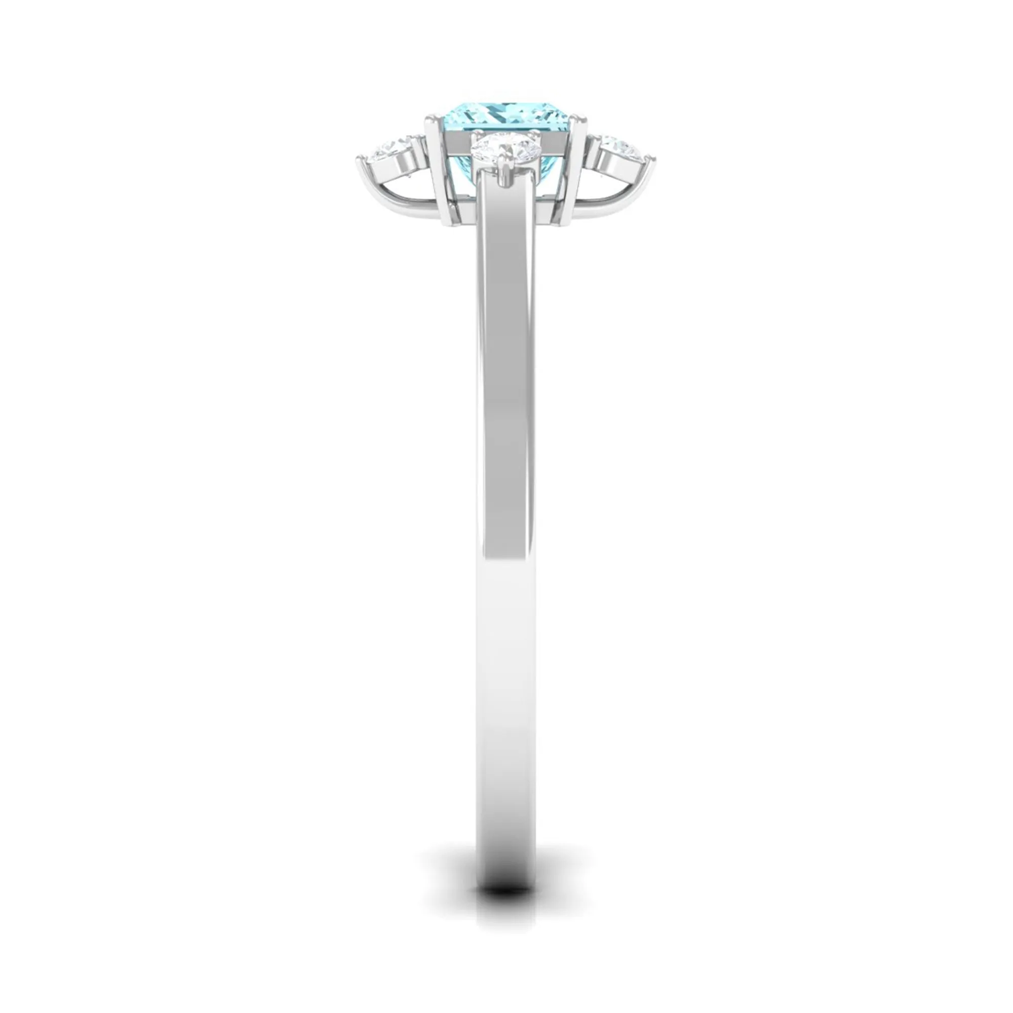 Princess Aquamarine Solitaire Promise Ring with Diamond