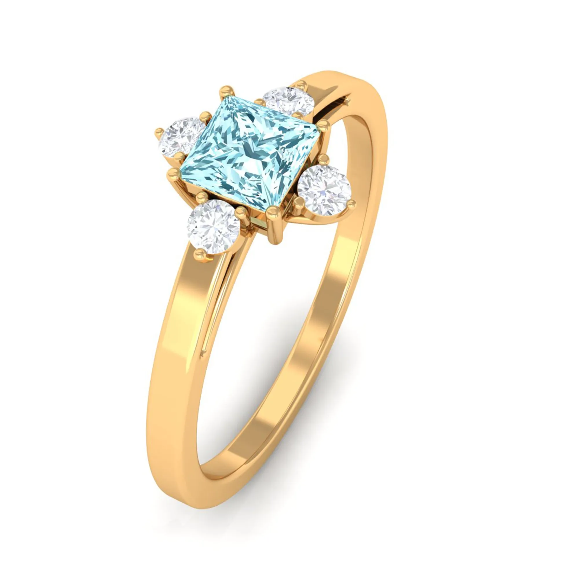 Princess Aquamarine Solitaire Promise Ring with Diamond