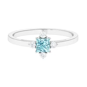 Princess Aquamarine Solitaire Promise Ring with Diamond