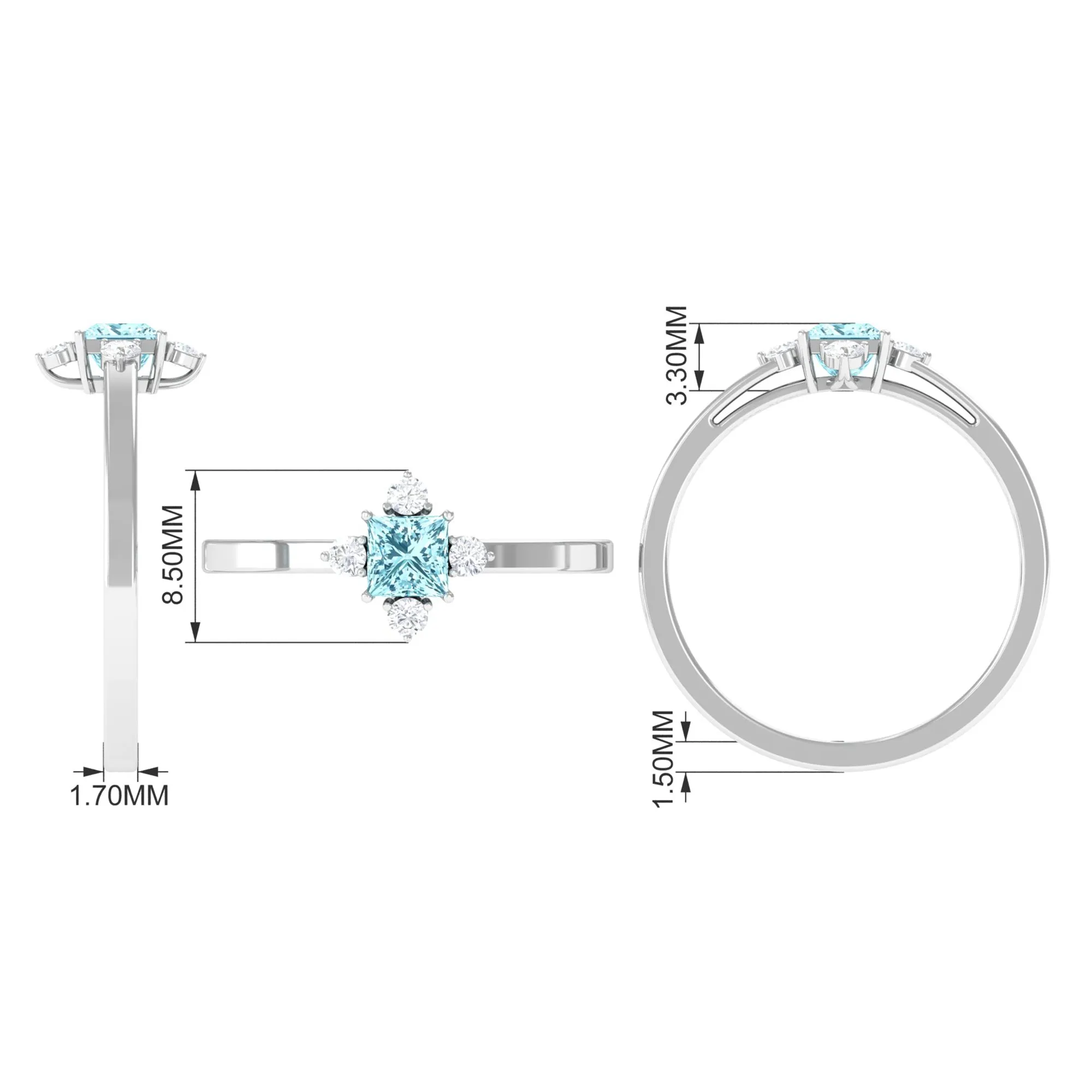 Princess Aquamarine Solitaire Promise Ring with Diamond