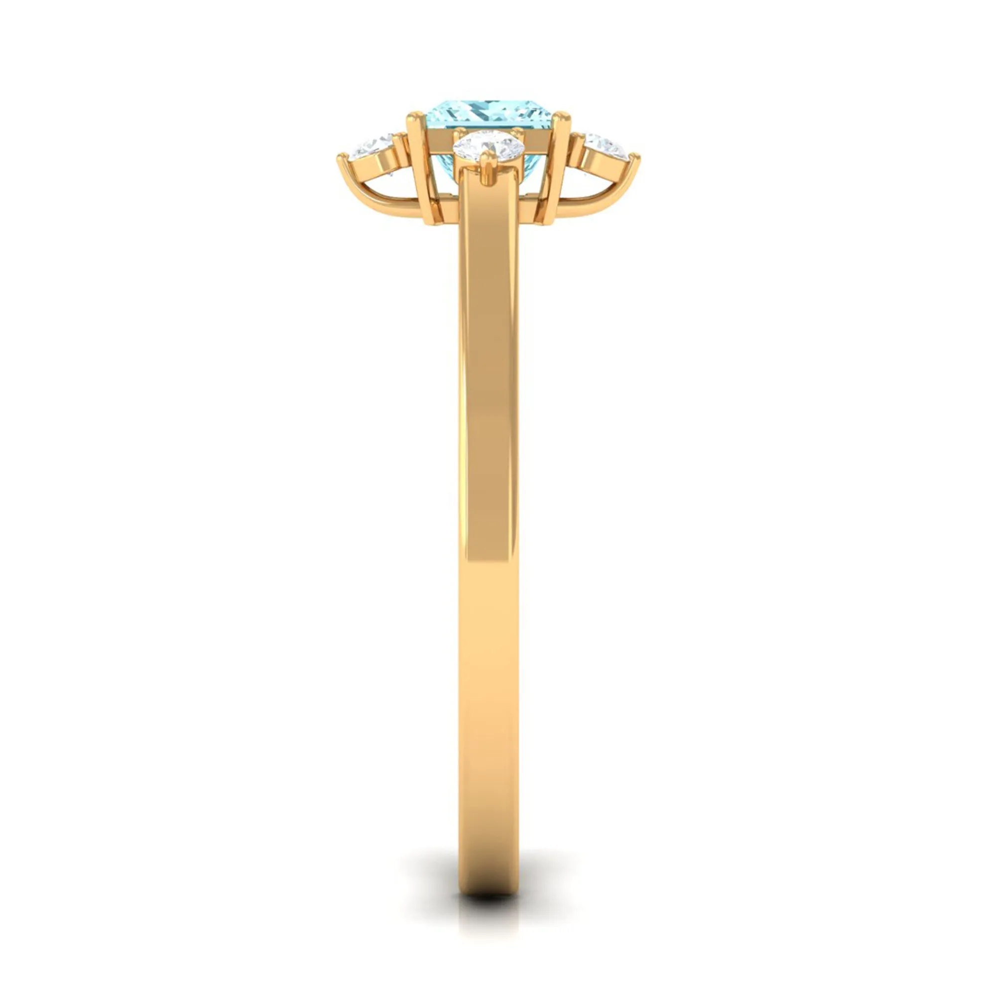 Princess Aquamarine Solitaire Promise Ring with Diamond