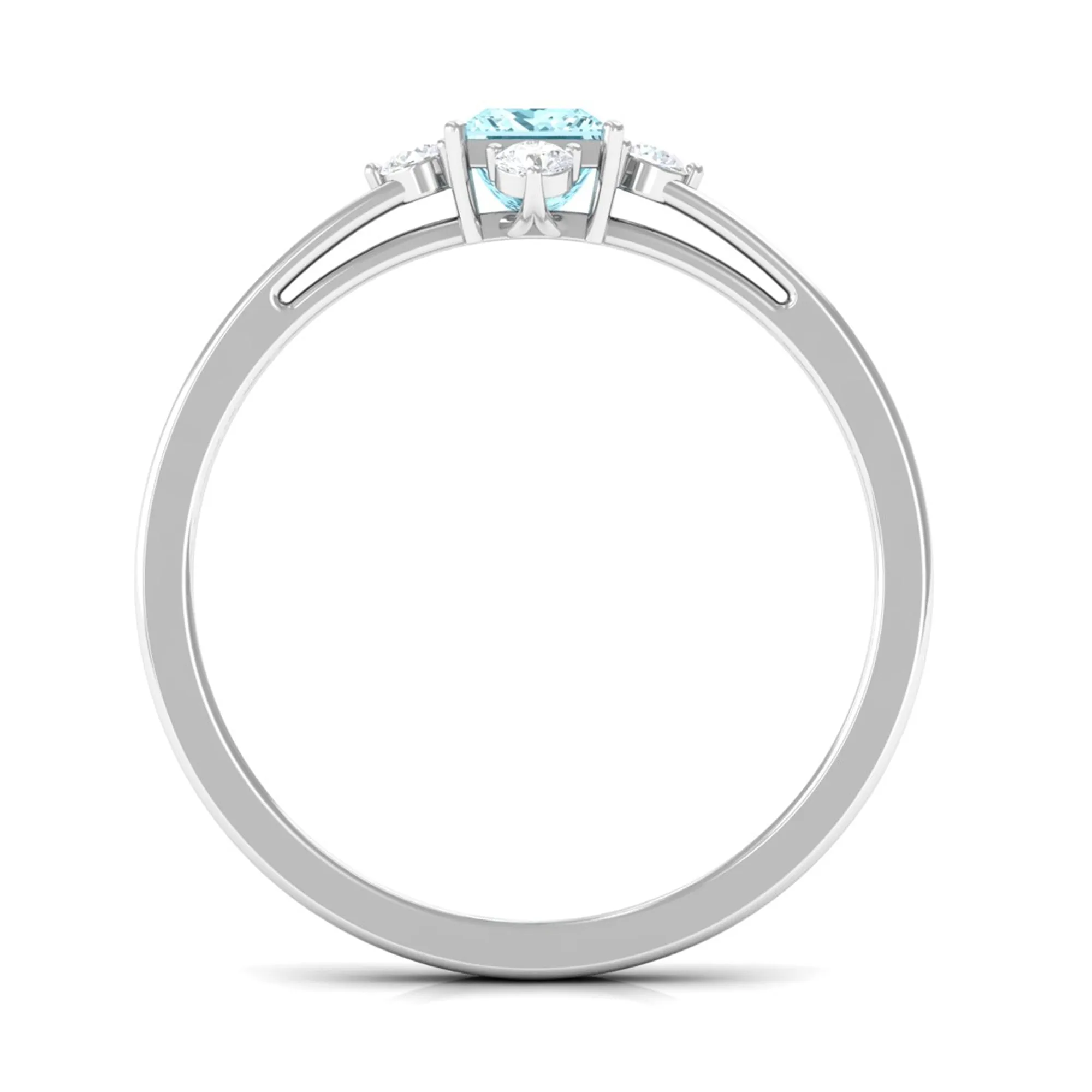 Princess Aquamarine Solitaire Promise Ring with Diamond
