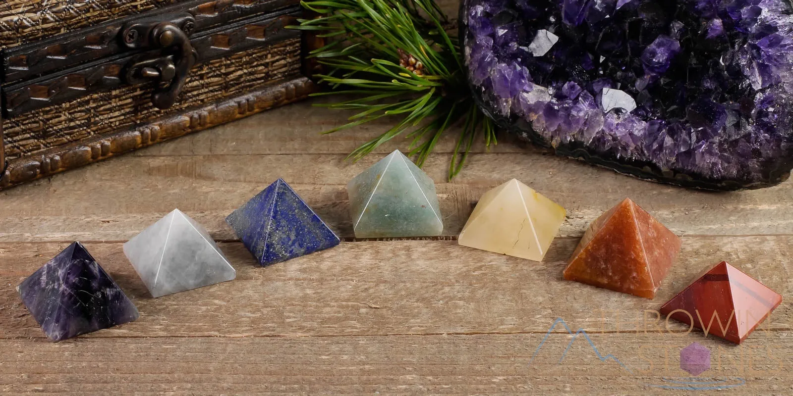 Rainbow CHAKRA Crystal Pyramids - Chakra Stones, Crystal Set, Crystal Starter Kit, Self Care, Healing Crystals and Stones, E0867