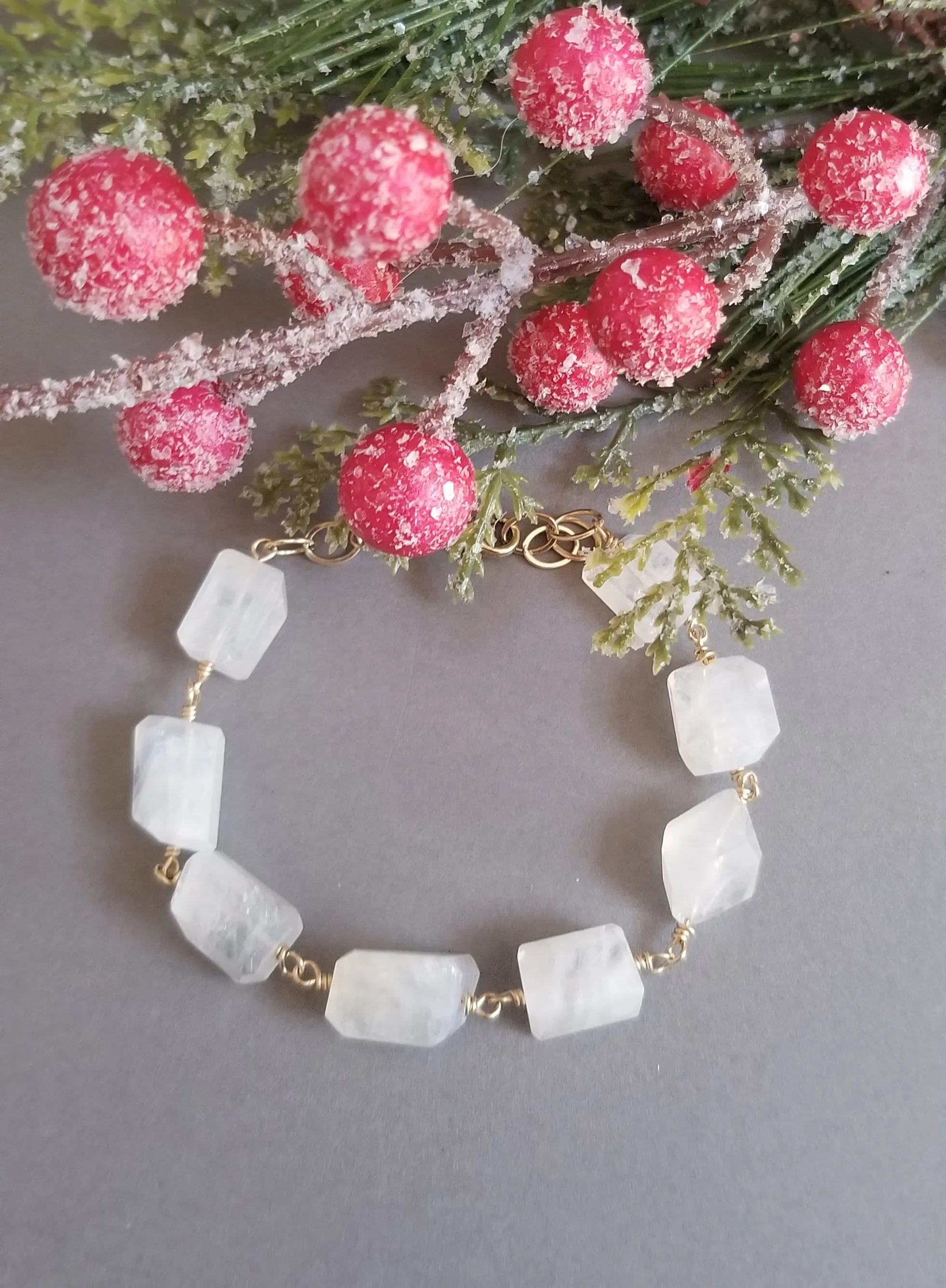 Rainbow Moonstone Bracelet, Gift for Mother's, Chunky Stone Bracelet